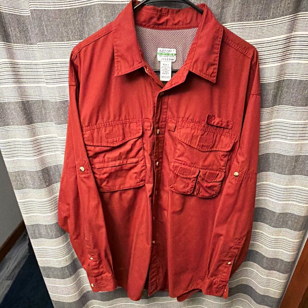 L.L.Bean Buzz Off Insect Shield Shirt Men’s Large Red Outdoor Fishing Hiking